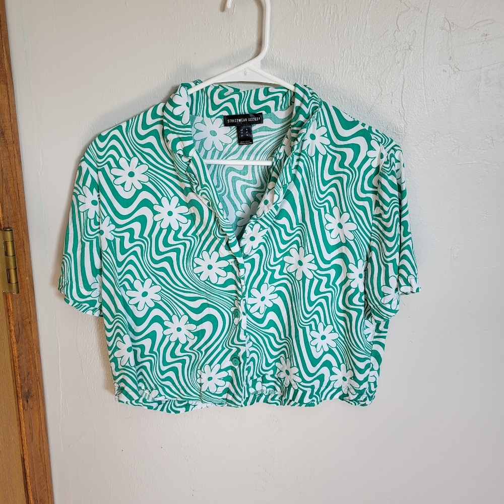 Streetwear Society green trippy flower button up